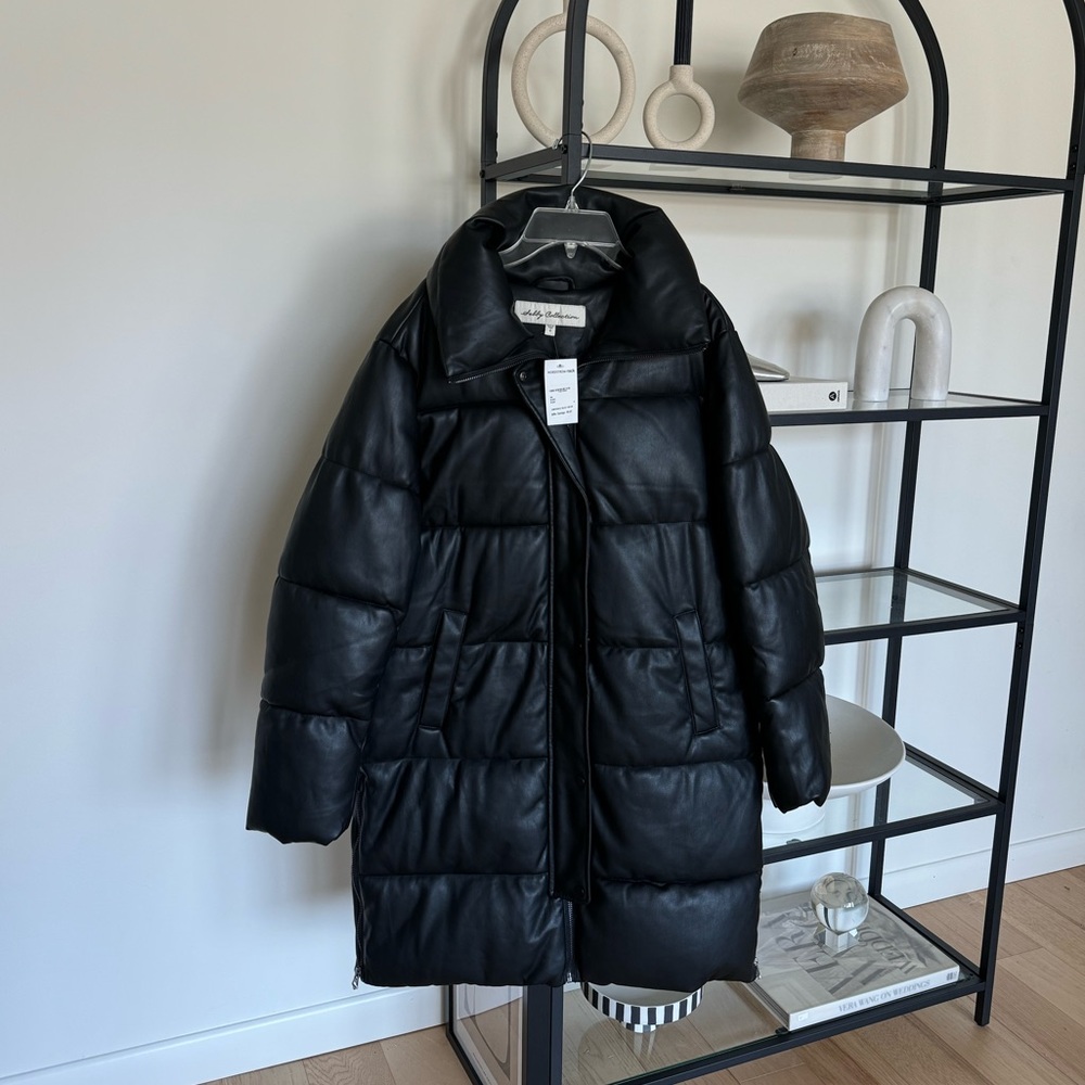 Women’s Faux Leather Knee Length Puffer